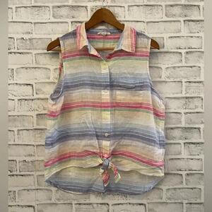 Women’s Beach Lunch Lounge multi-colored linen blend striped sleeveless top L
